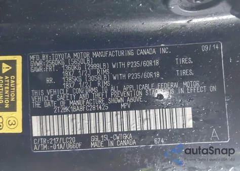 2015 Lexus Rx 350 z USA, uszkodzony, nr VIN 2T2BK1BA8FC281425